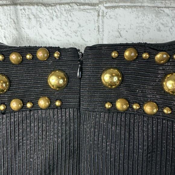 Badgley Mischka Mark & James Dress Strapless Mini Stud Bead Strapless Black Gold - Picture 9 of 13